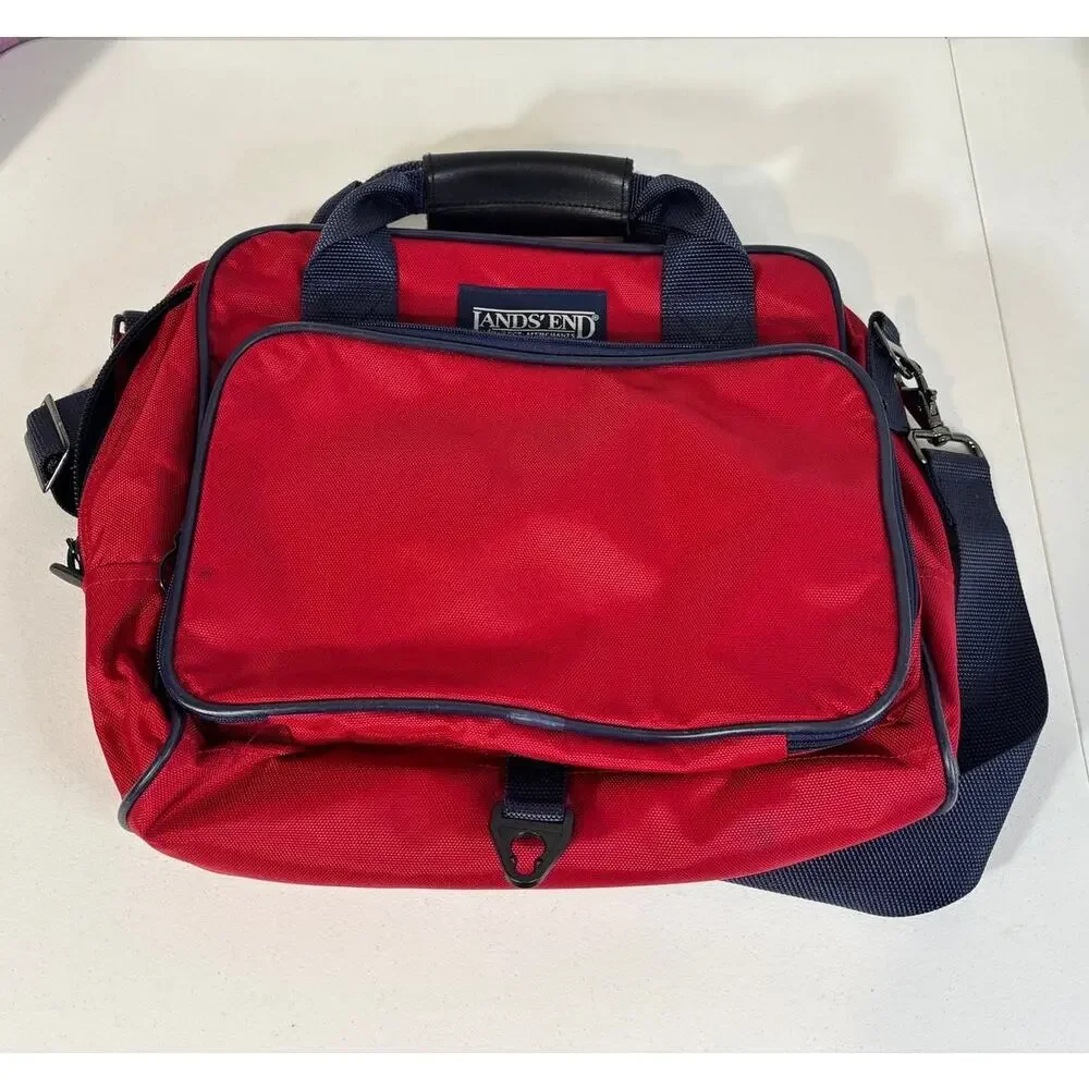 Lands' End Vintage 90s Red Travel Nylon Carry-On Weekend Luggage Tote Bag